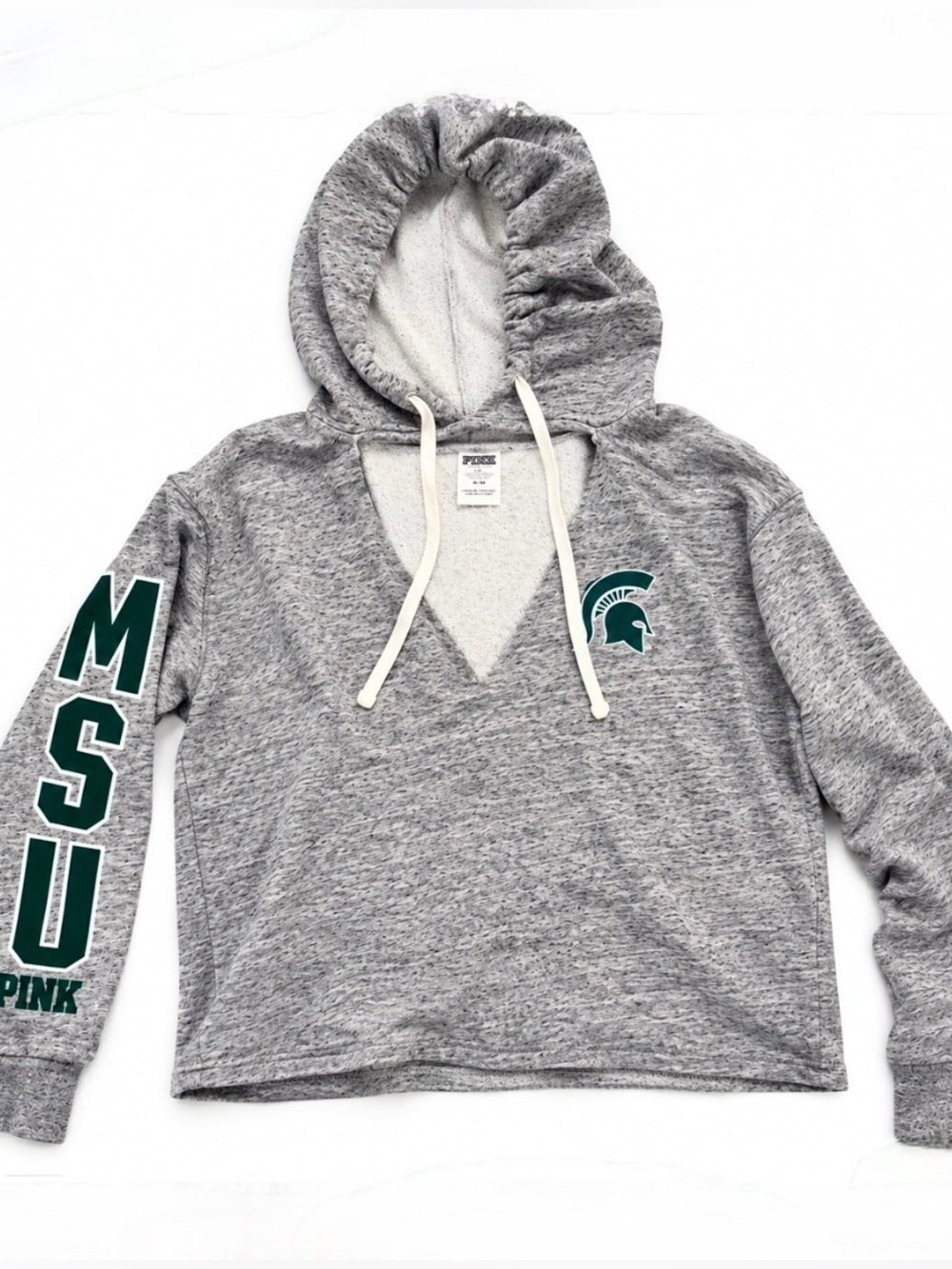 PINK Victoria's Secret Gray Hooded Michigan State Sweatshirt with Green Accents